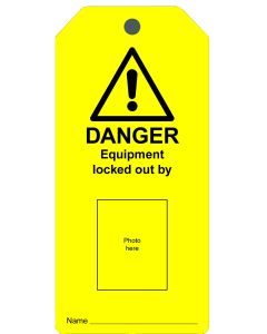 Photo ID Lockout Tag - 'Danger Equipment Locked Out By' - 10 Pack