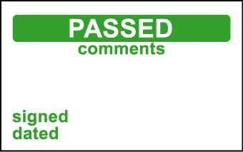 Elec Inspec Labels 40x75mm S/A vinyl Roll 250 Passed Comment