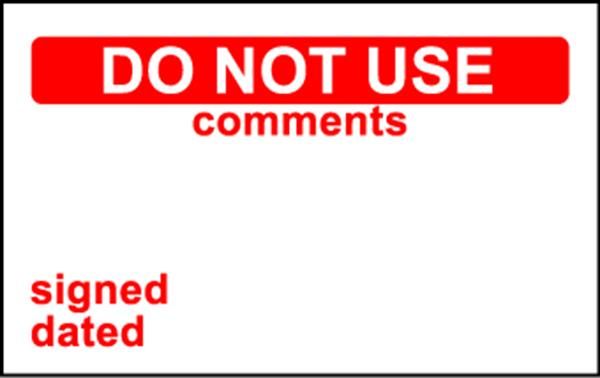 Elec Inspec Labels 25x40mm S/A vinyl Roll 250 Do Not Use Com