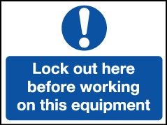 'Lock Out Here' - Safety Lockout Labels 55 x 75mm