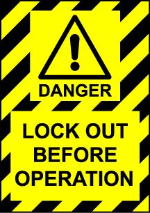 Size A6 Danger Lock out before operation
