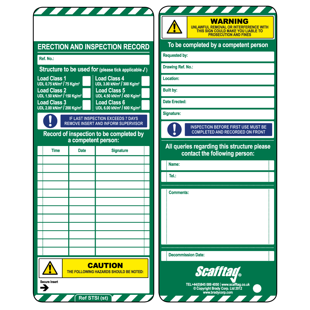 Standard Inspection Inserts - Scafftag - Pack of 50 | Reece Safety